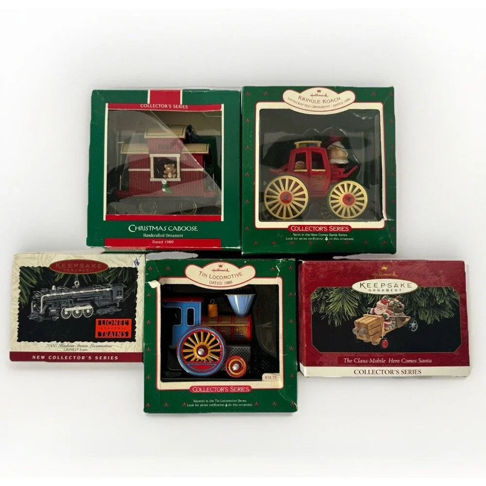 Vintage Hallmark Train Ornament Lot Santa Locomotive Caboose Lionel Cars